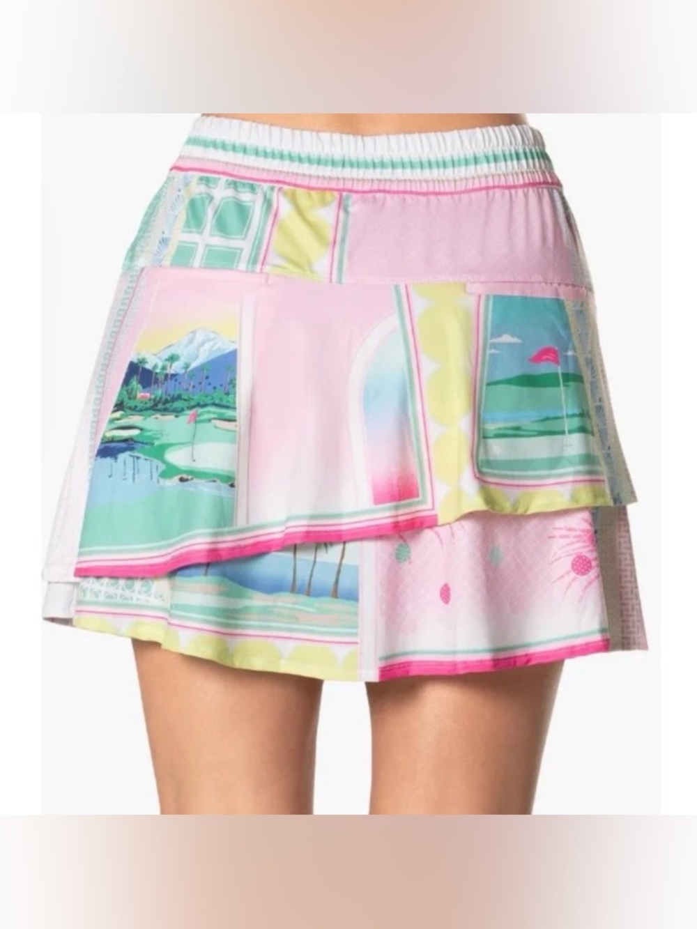 Lucky in Love skort Pink & green golf theme print skirt with shorts, pockets M